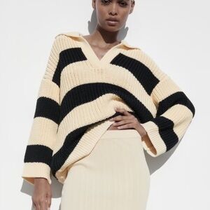 Zara Striped V Neck Sweater